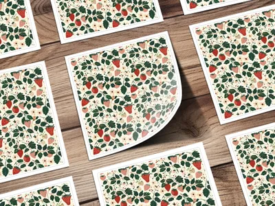 Vibrant Strawberry and Leaf Pattern Print Art Decor