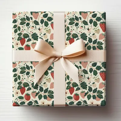 Strawberry Pattern Gift Wrap with Cream Bow Gift Wrap