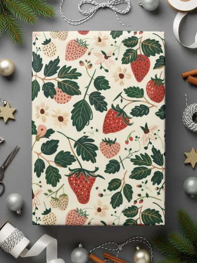 Charming Strawberry and Floral Pattern Gift Wrap