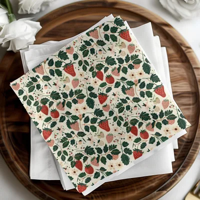 Strawberry and Floral Pattern Square Table Napkins