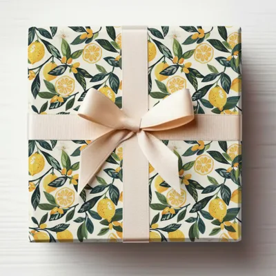 Lemon Pattern Gift Wrapping Paper with Cream Bow