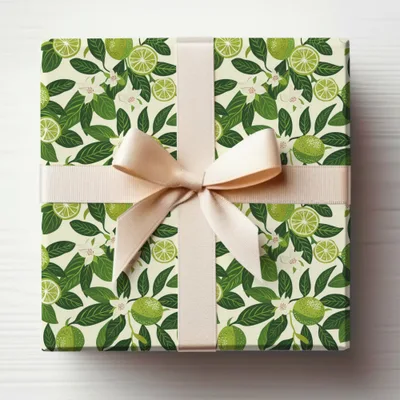 Elegant Citrus Themed Gift Wrap with Cream Bow product