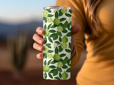 Citrus Leaves Pattern Travel Tumbler with Lid