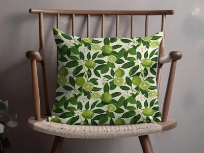Vibrant Lime and Green Leaf Patterned Pillow Product