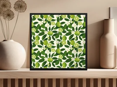 Lively Lime and Leaf Pattern Art Print for Home Decor