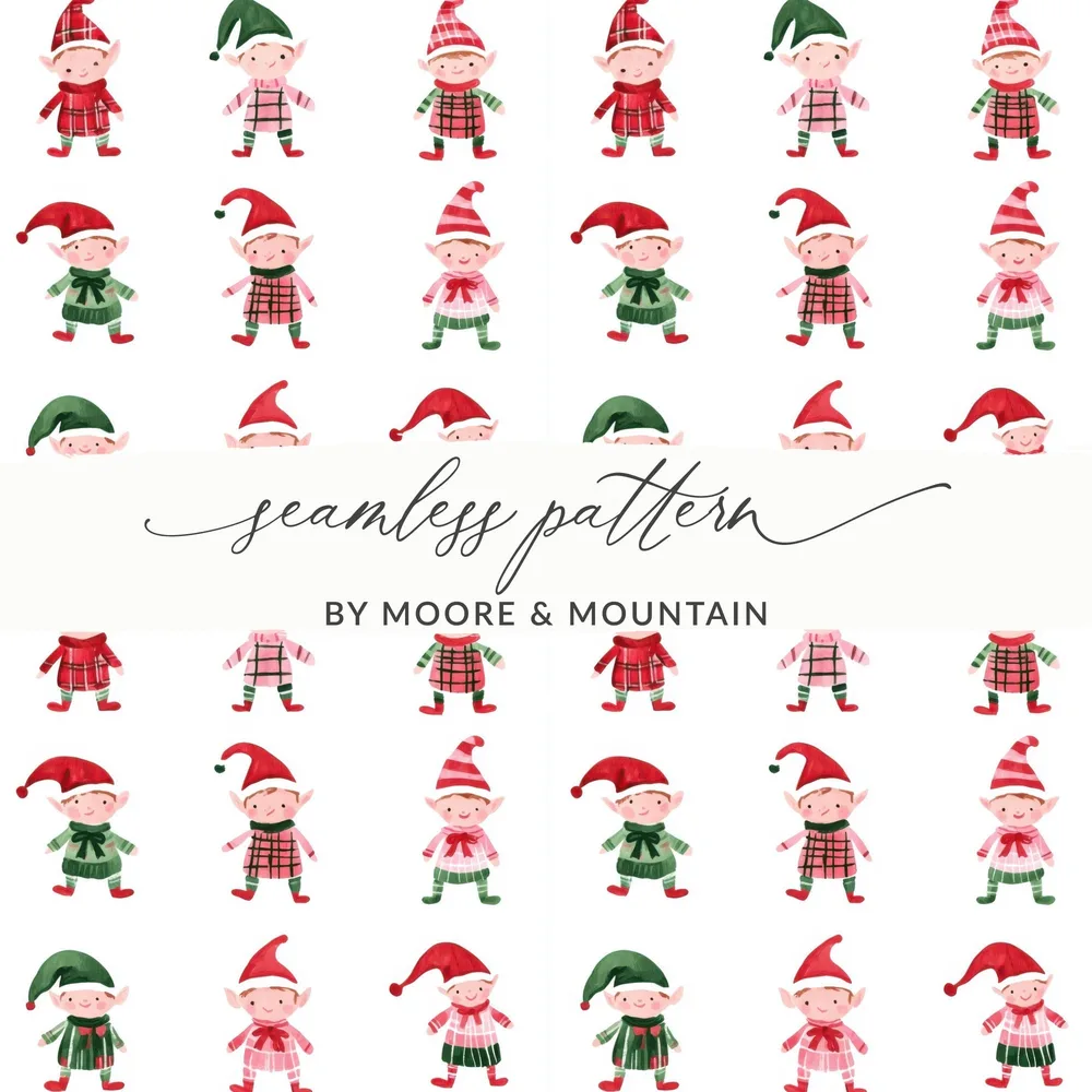Festive Christmas Elves Pattern Holiday Season Fun Digital - Moore and Mountain