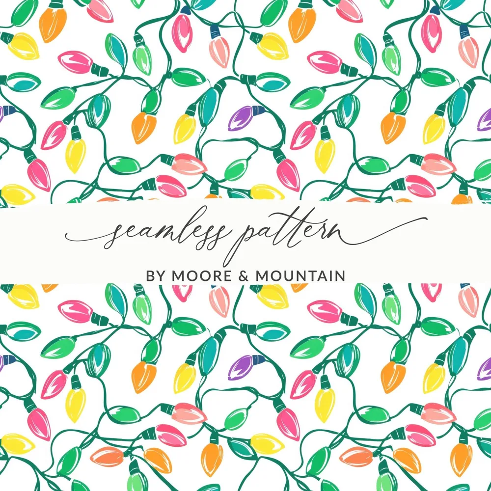 Festive Colorful Christmas Lights Seamless Pattern on String Pattern Digital - Moore and Mountain