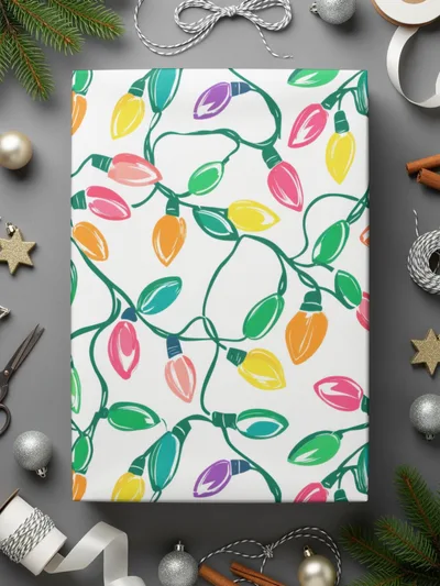 Festive Colorful Christmas Lights Seamless Pattern on String Pattern Digital - Moore and Mountain