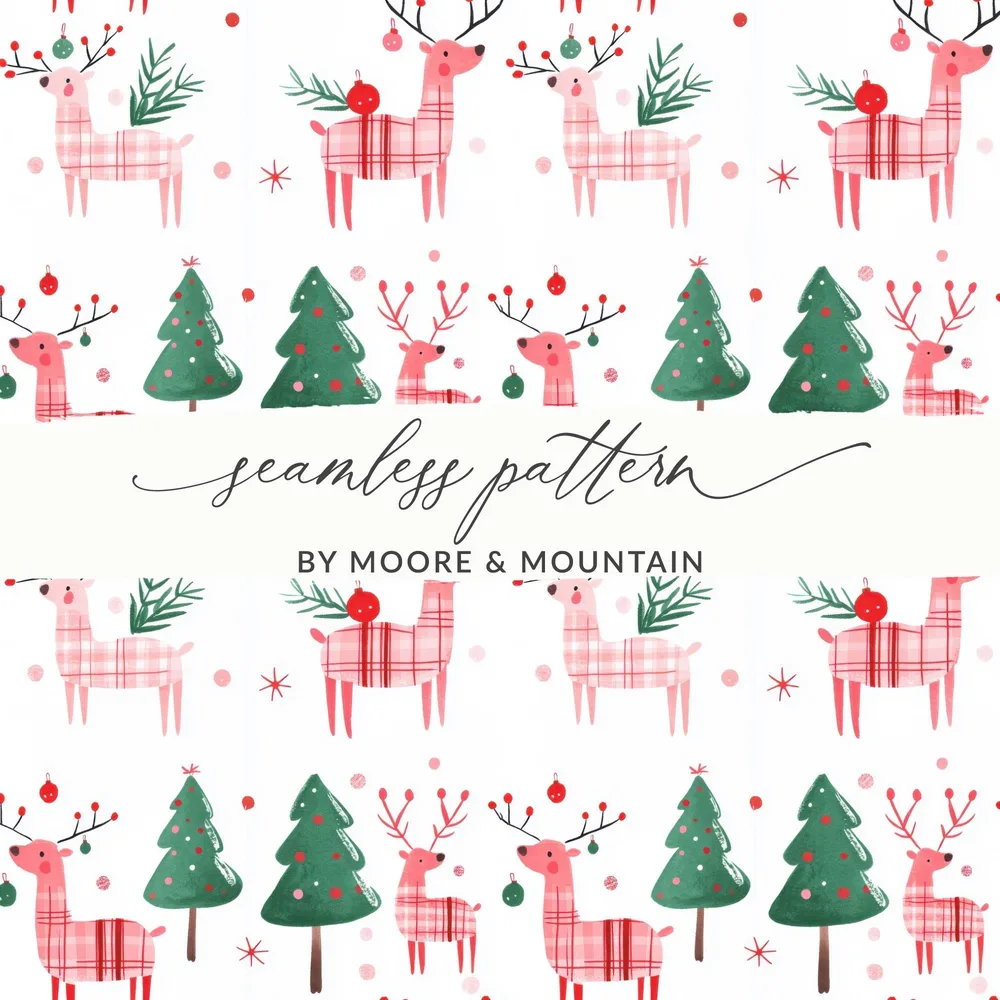 Festive Deer Christmas Trees Pattern Holiday Design Digital - Moore and Mountain