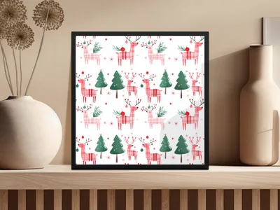 Festive Deer Christmas Trees Pattern Holiday Design Digital - Moore and Mountain