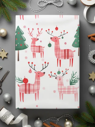Festive Deer Christmas Trees Pattern Holiday Design Digital - Moore and Mountain