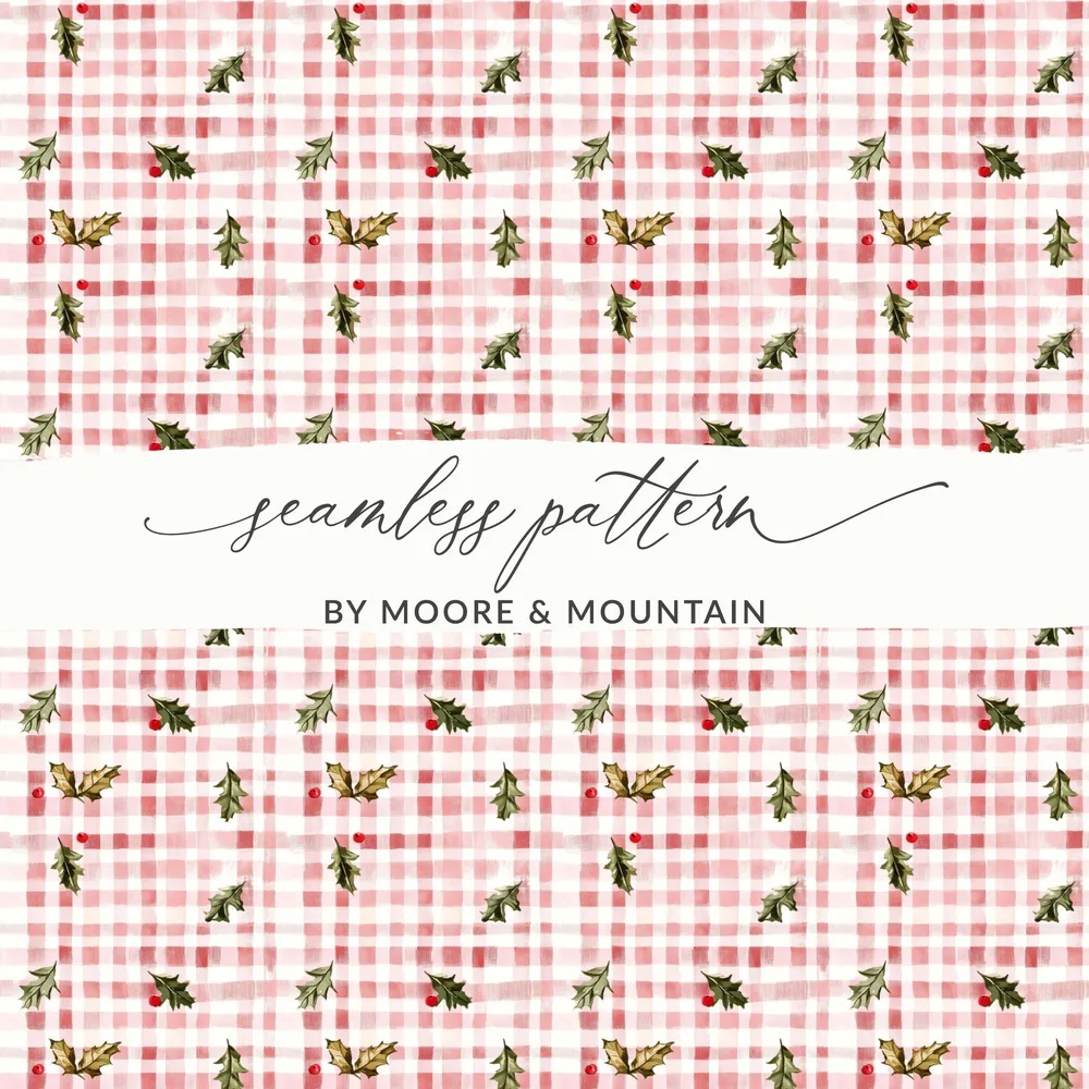 Festive Holly Berries On Plaid Background Great Gift Digital - Moore and Mountain