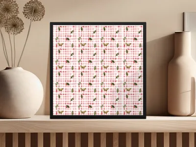 Festive Holly Berries On Plaid Background Great Gift Digital - Moore and Mountain