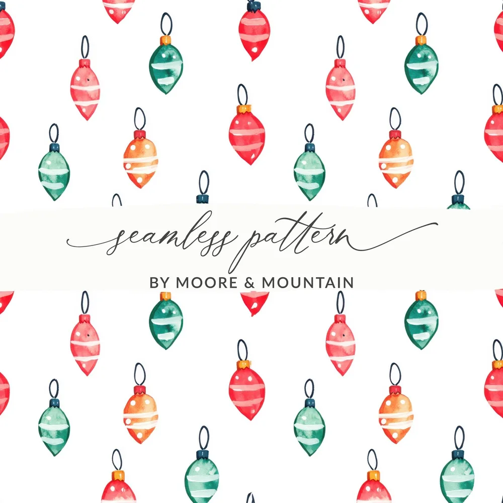 Festive Ornament Delight Watercolor Christmas Pattern Digital - Moore and Mountain