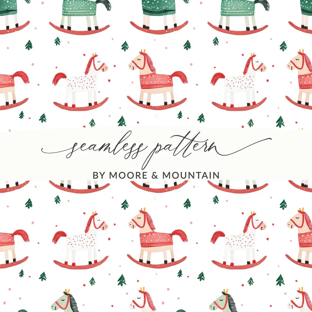 Festive Rocking Horse and Christmas Trees Pattern Digital - Moore and Mountain