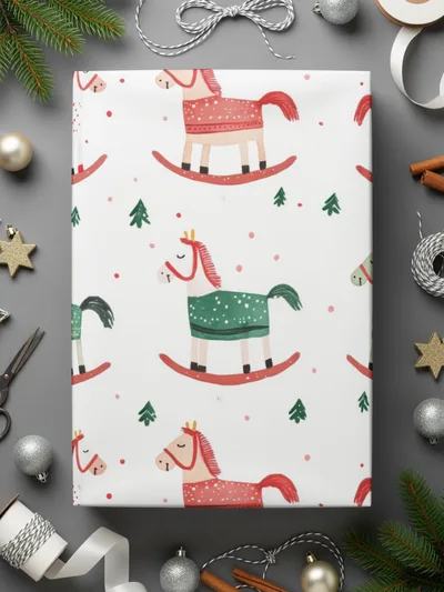 Festive Rocking Horse and Christmas Trees Pattern Digital - Moore and Mountain