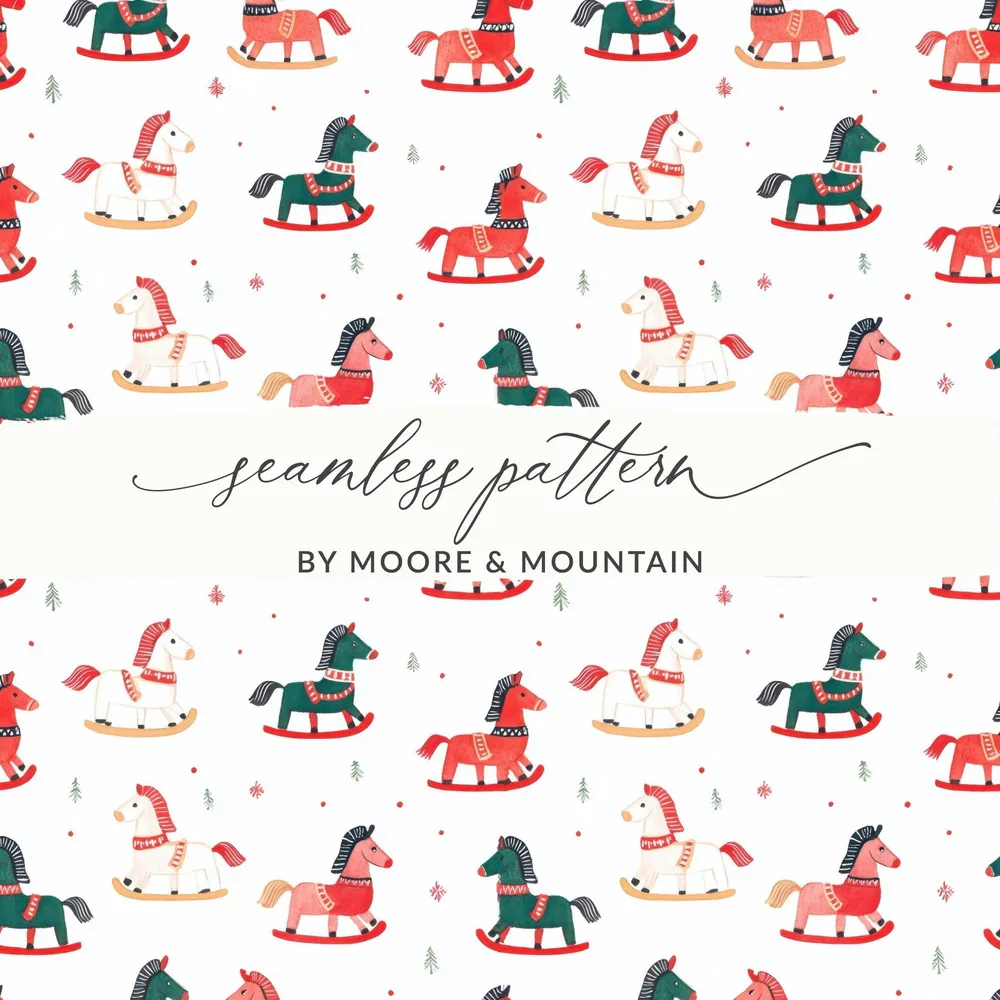 Festive Rocking Horse Christmas Pattern Lovely Holidays Digital - Moore and Mountain