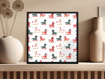 Festive Rocking Horse Christmas Pattern Lovely Holidays Digital - Moore and Mountain
