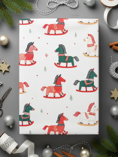 Festive Rocking Horse Christmas Pattern Lovely Holidays Digital - Moore and Mountain