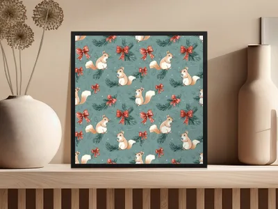 Festive Squirrels On Pine Branches Christmas Pattern Digital - Moore and Mountain