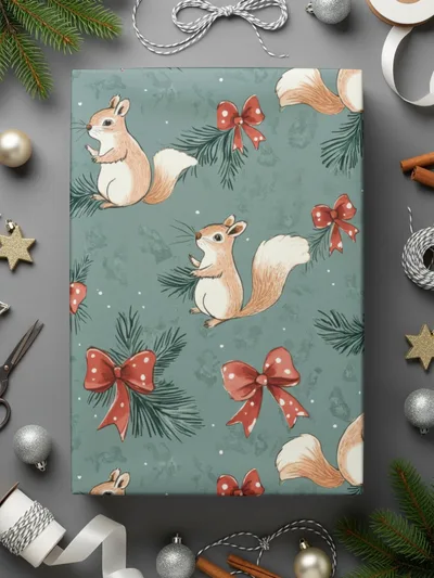 Festive Squirrels On Pine Branches Christmas Pattern Digital - Moore and Mountain
