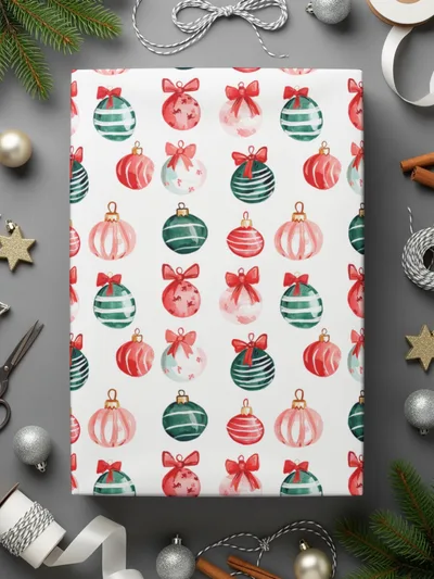 Festive Watercololor Christmas Ornaments Repeated Pattern Celebration Decorations Digital - Moore and Mountain