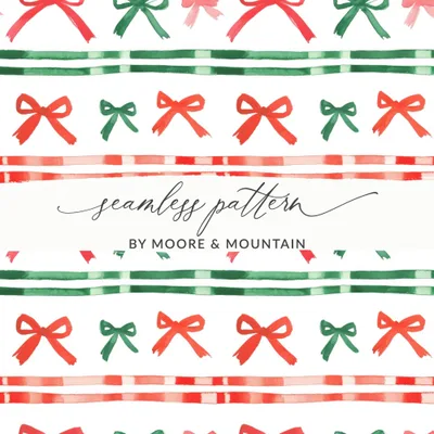 Festive Watercolor Bows and Stripes Pattern Digital