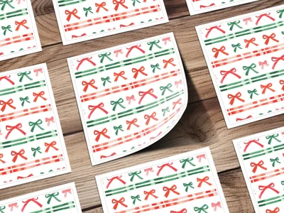 Festive Watercolor Bows and Stripes Pattern Digital - Moore and Mountain