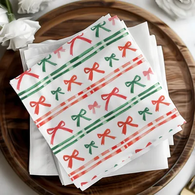 Festive Watercolor Bows and Stripes Pattern Digital - Moore and Mountain