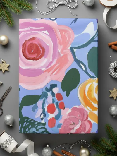 Fine Art Floral Seamless Pattern, Blue Pink Orange, Digital Paper, Gouache Floral Print, Fabric Design, Scrapbooking Paper - Moore and Mountain