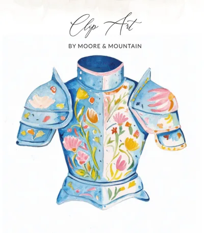 Floral Armour Preppy PNG, Gouache SVG, Hand Painted Digital Clipart, Watercolor Painterly Illustration, Armor of God Design