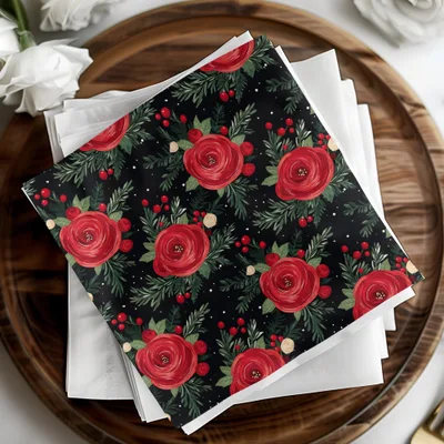 Floral Arrangement on Black Background Artful Design featuring red roses and green foliage on a dark backdrop