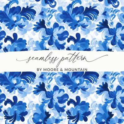Floral Arrangement on Pattern in Blue Tones Digital