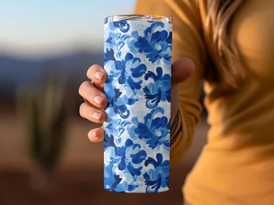 Floral Arrangement on Pattern in Blue Tones Digital - Moore and Mountain