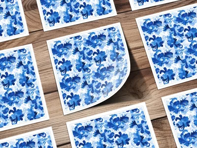 Floral Arrangement on Pattern in Blue Tones Digital - Moore and Mountain