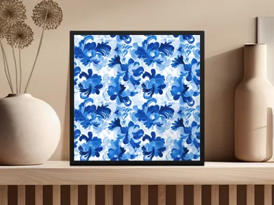 Floral Arrangement on Pattern in Blue Tones Digital - Moore and Mountain