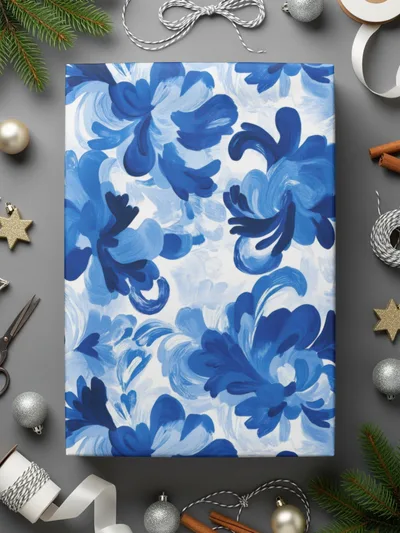 Floral Arrangement on Pattern in Blue Tones Digital - Moore and Mountain