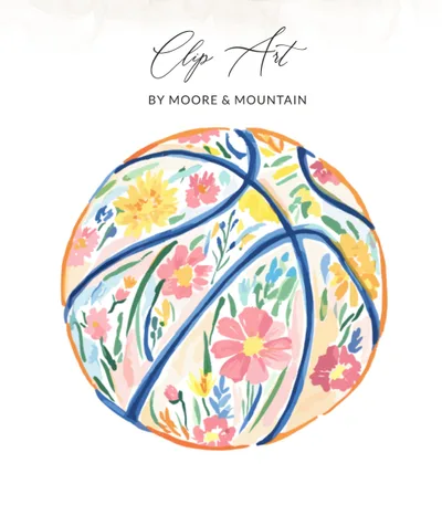 Floral Basketball SVG, Preppy Clip Art, Watercolor Sports Digital Download, Flower Ball Design, Game Day Art Print, Aesthetic Gift