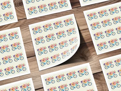 Floral Bicycle Digital Paper, Seamless Bike Pattern, Watercolor Flower Basket, Spring Digital Background, Digital Download - Moore and Mountain