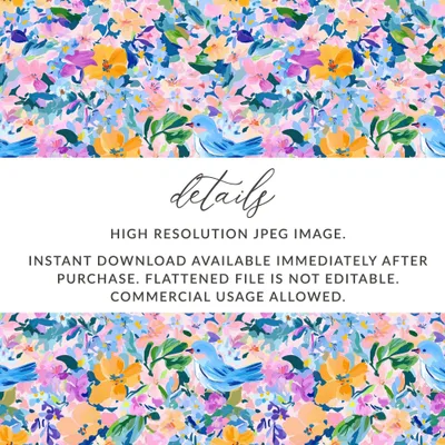 Floral Bird Digital Paper, Seamless Pattern, Fabric Design, Printable Backgrounds, Scrapbooking, Digital Download, Flower Digital - Moore and Mountain