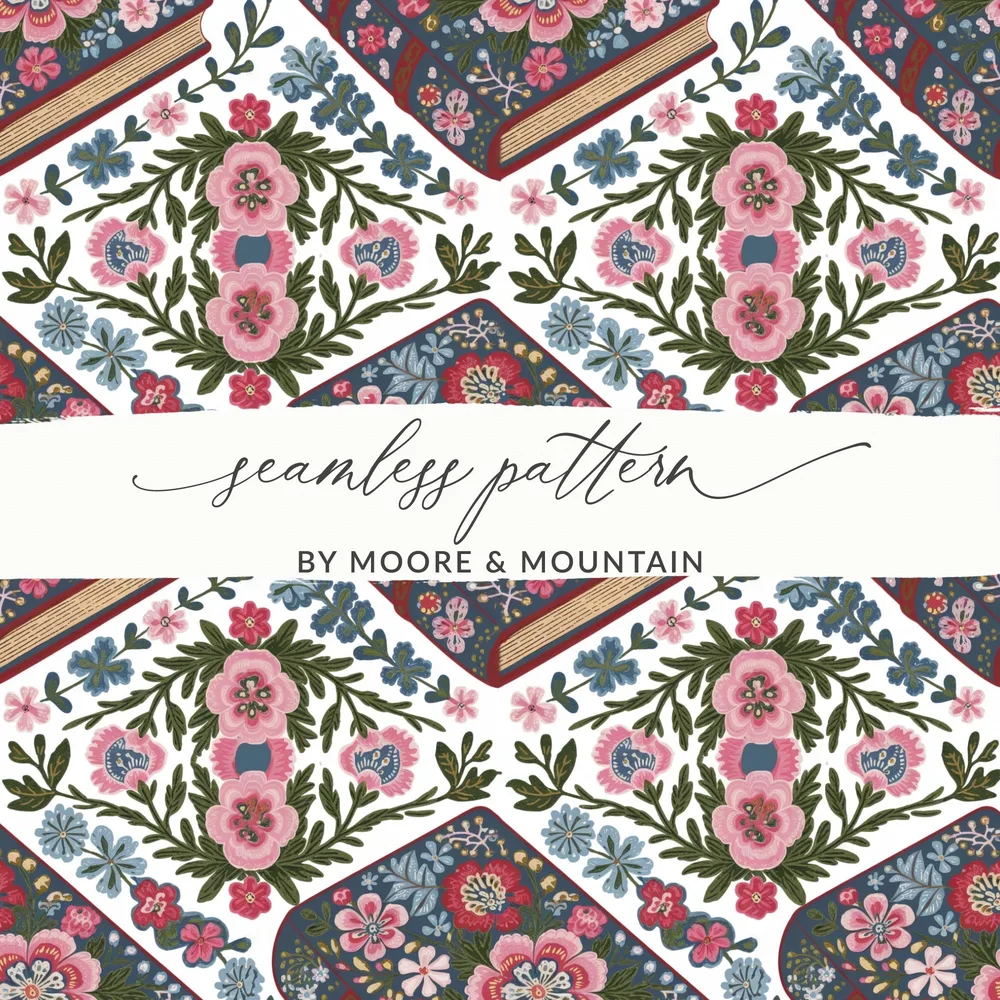 Floral Book Digital Paper, Seamless Pattern Design, Scrapbook Paper Pack, Fabric Pattern, Printable Background, Unique Floral Texture - Moore and Mountain