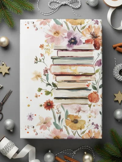 Floral Books Digital Paper, Seamless Book Pattern, Watercolor Flowers Design, Books and Flowers Pattern, Reading Theme Digital File - Moore and Mountain