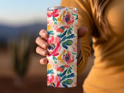 Floral Brushstrokes In Coral And Teal Pattern Digital - Moore and Mountain