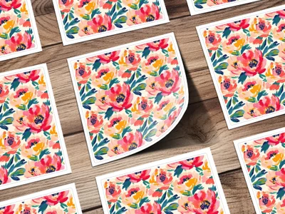Floral Brushstrokes In Coral And Teal Pattern Digital - Moore and Mountain
