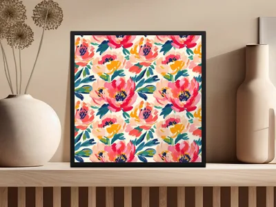Floral Brushstrokes In Coral And Teal Pattern Digital - Moore and Mountain