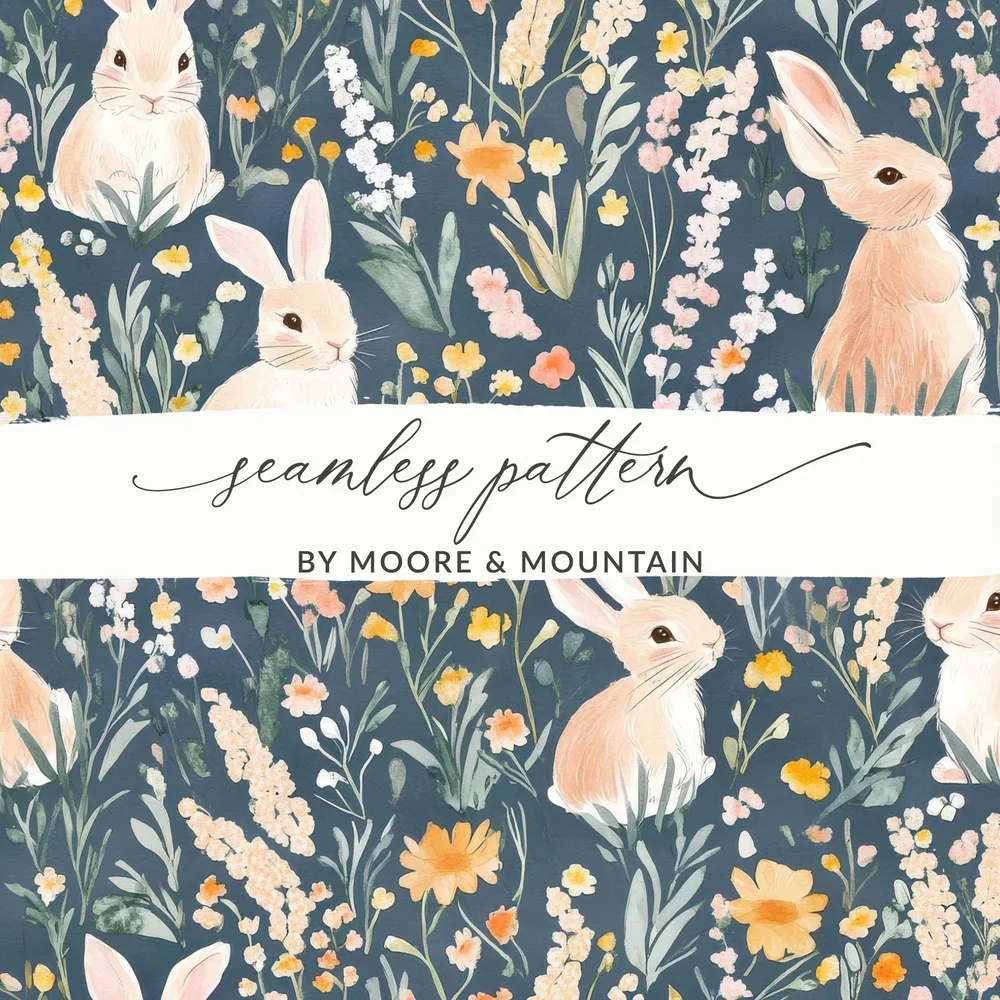 Cute Bunny and Floral Seamless Design Pattern