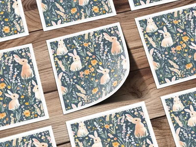 Cute Bunny and Wildflowers Art Print for Kids Room