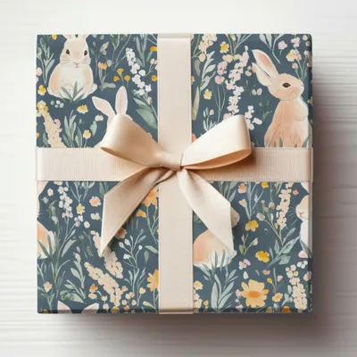 Adorable Bunny and Floral Pattern Gift Wrapping Paper