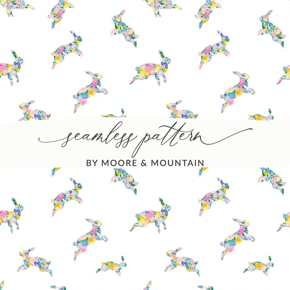 Floral Bunny Digital Paper, Easter Seamless Pattern, Spring Background, Scrapbook Paper, Fabric Design, Cute Rabbit Pattern, Digital - Moore and Mountain