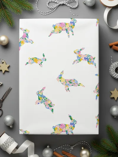 Floral Bunny Digital Paper, Easter Seamless Pattern, Spring Background, Scrapbook Paper, Fabric Design, Cute Rabbit Pattern, Digital - Moore and Mountain